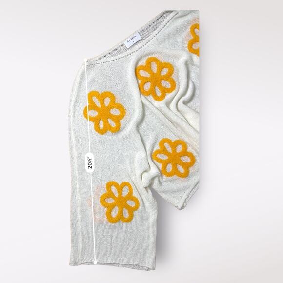 Storia White Orange Flowers Boho Preppy Open Knit Sweater Size S - Picture 6 of 8